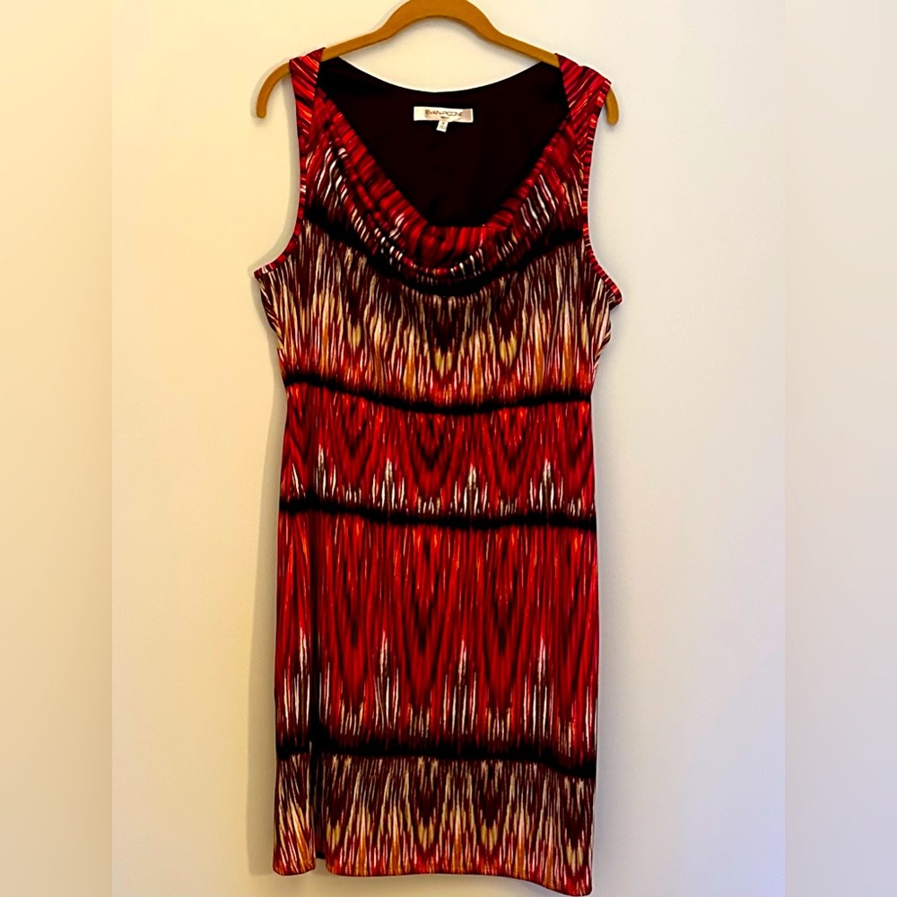 Evan-Picone: 16, red, black, brown, tan, V neck, lined, stretchy dress